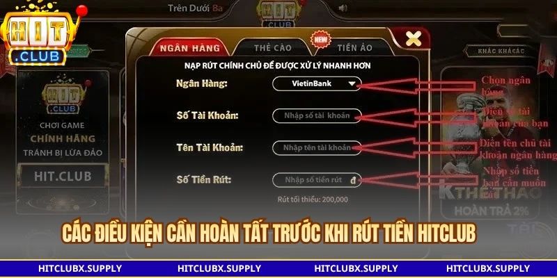 Các điều kiện cần hoàn tất trước khi rút tiền Hitclub